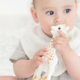 Vol Verwachting - Baby met slabbetje en bijt speelgoed giraffe