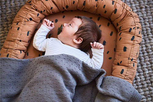 Vol Verwachting - Bruin babynestje met baby met dekentje