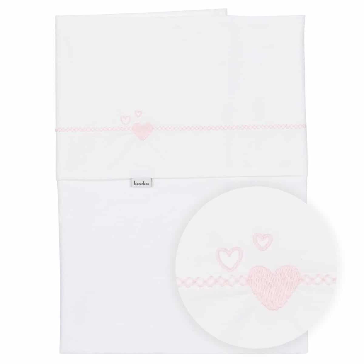Koeka wieglaken lots of love - white / pink - Afbeelding 2