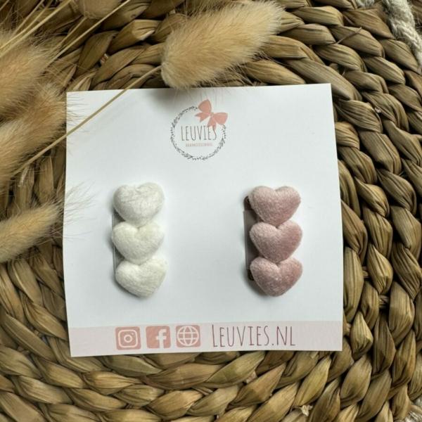 Leuvies setje van 2 antislip haarspeldjes - hartjes velvet - roze multi - Afbeelding 13