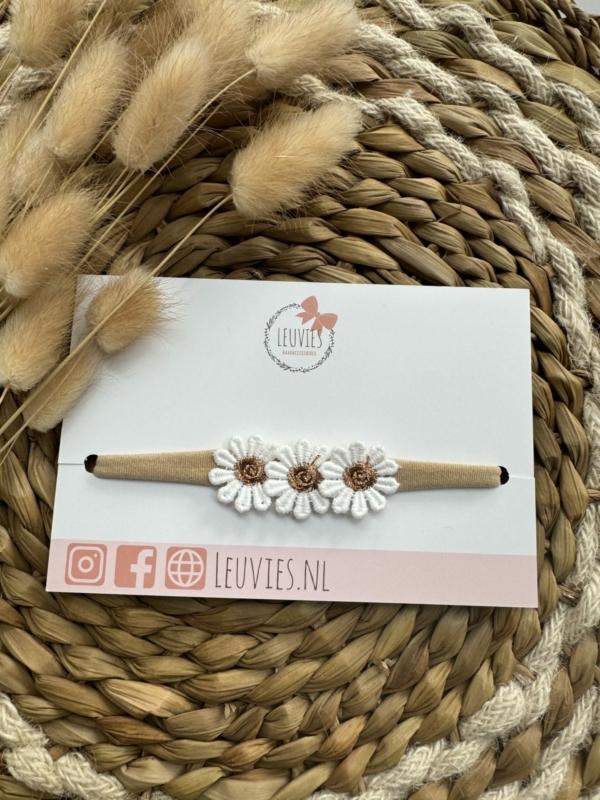 Leuvies babyhaarbandje Daisy - cream brown