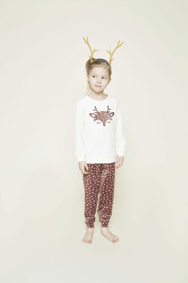Charlie Choe Meisjes Pyjama Homewear Set Offwhite Velours rendier - S49026