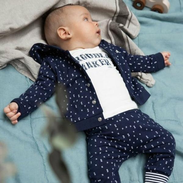 N252 Dirkje jongens babybroekje navy met print - Afbeelding 3