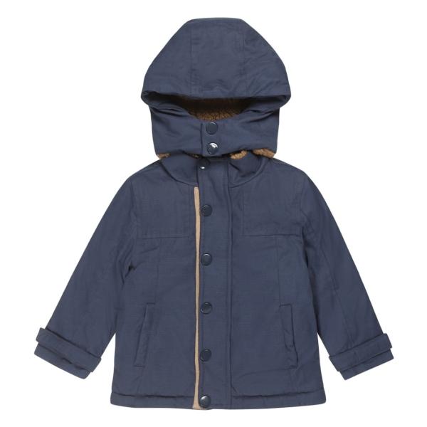 Dirkje winterjas capuchon donkerblauw camel borg U44582