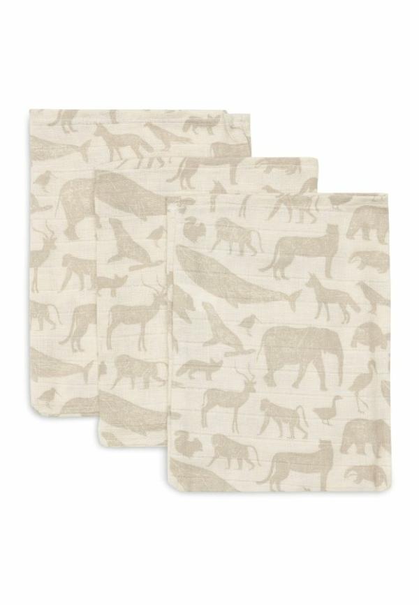 Jollein washandjes hydrofiel animals - nougat (3 stuks)