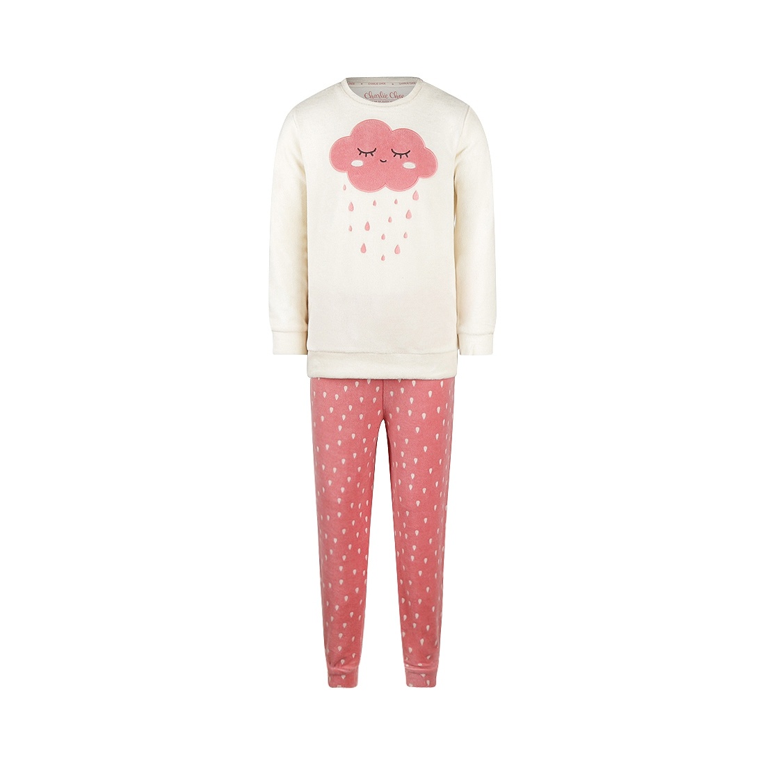 Charlie Choe Meisjes Velours Set Roze Off White Wolken